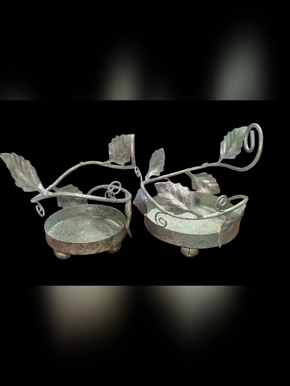 Set of 2 Pier 1 Imports Metal  Verdigris Ivy Leaf Candle Holders Pillar base
